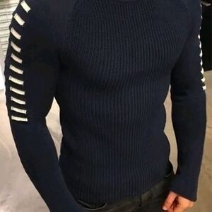Men's Classic Navy Sweater with White Stripes